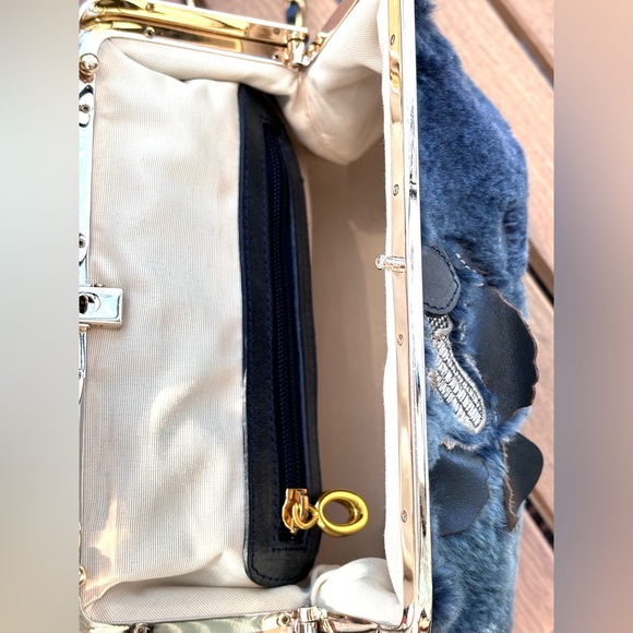 Terrida Blue Fur Leather Appliqué Top Handle Bag - Picture 4 of 8